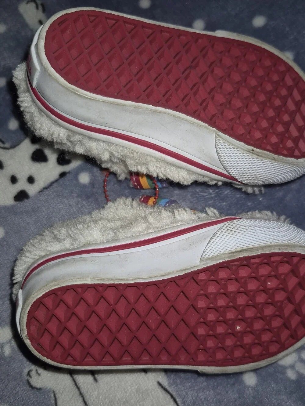 Vans White Fuzzy Baby Sneakers with Rainbow Straps